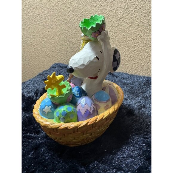 Jim Shore Peanuts Snoopy Easter Basket Figurine With Woodstock & Colorful Eggs - Picture 1 of 10